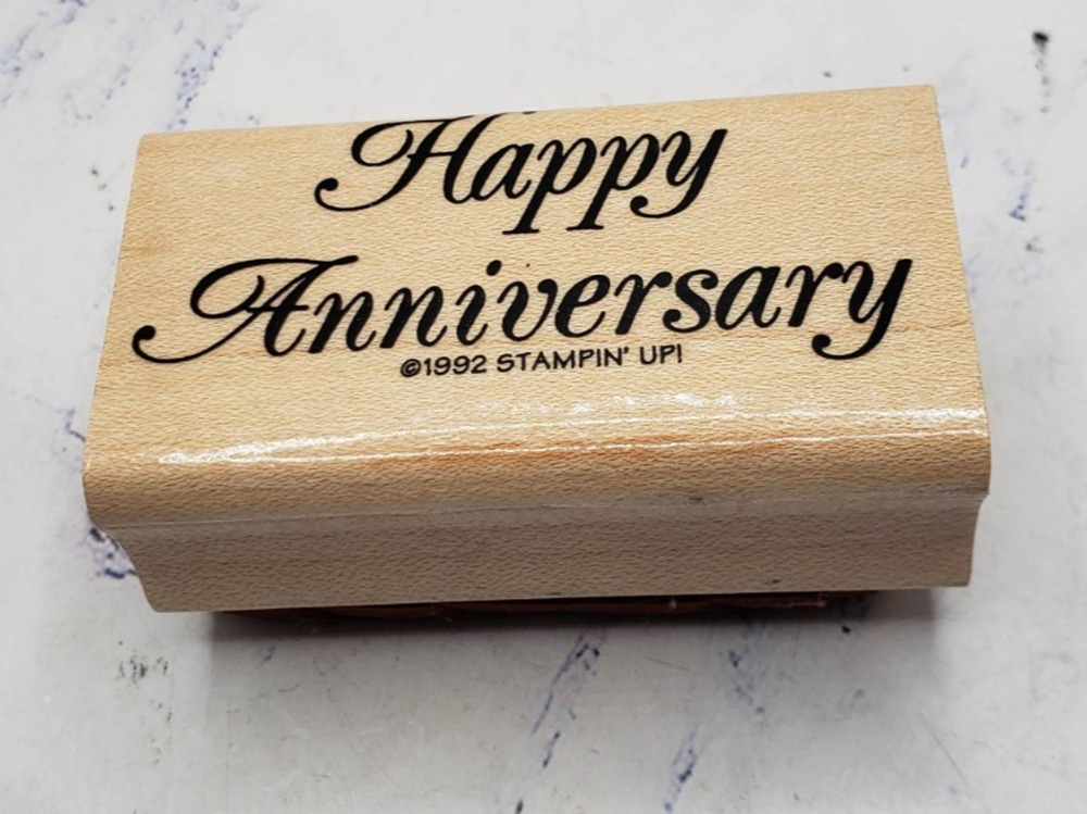 Stampin' Up! Happy Anniversary Cursive Script Wood Mounted Rubber Stamp